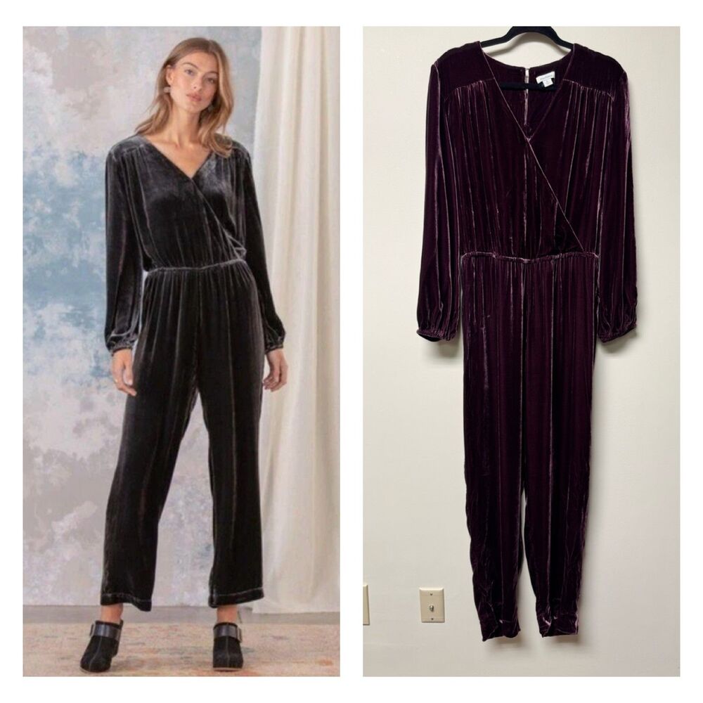 SUNDANCE Aviana Velvet Jumpsuit, Silk Blend, Deep Burgundy, Sz M